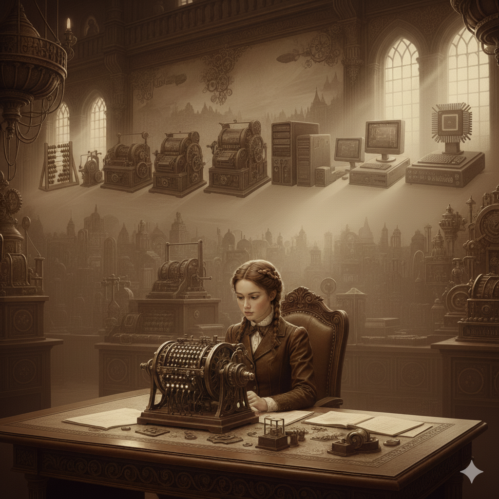 Young Ada is working on her invention.