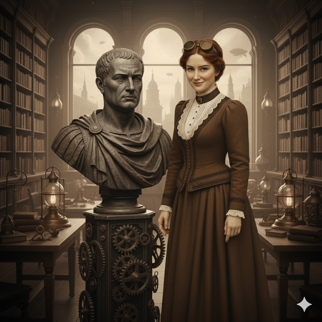 Ada and a bust of Caesar